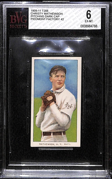 1909-11 T206 Christy Mathewson - Pitching Dark Cap - Piedmont Back - BVG 6 - Factory 42 - HOF